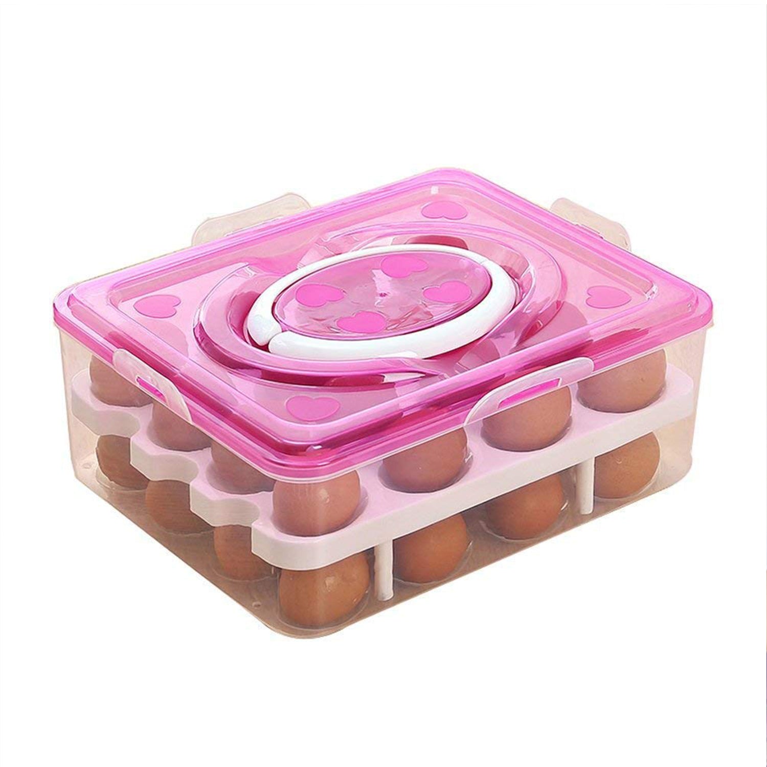 5725 2layer 32 Grid Egg Tray With Lid Egg Carrier Holder For Refrigerator Camping Food Storage Container With Handle (1 Pc ) 5725 2layer 32 Grid Egg Tray With Lid Egg Carrier Holder For Refrigerator Camping Food Storage Container With Handle (1 Pc )